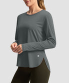 women's uv protection side slit long sleeve in dark gray - side view