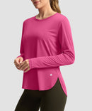 women's uv protection side slit long sleeve in granita pink - front view