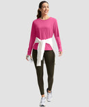 women's uv protection side slit long sleeve in granita pink - matching outfits view