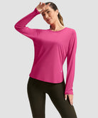 women's uv protection side slit long sleeve in granita pink - side view