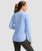 women's uv protection side slit long sleeve in light blue - back view