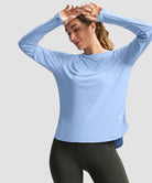 women's uv protection side slit long sleeve in light blue - front view
