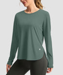 women's uv protection side slit long sleeve in malachite green - front view