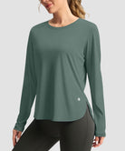 women's uv protection side slit long sleeve in malachite green - front view