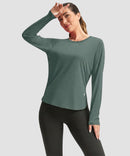 women's uv protection side slit long sleeve in malachite green - side view