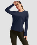 women's uv protection side slit long sleeve in navy - front view