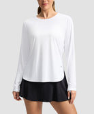 women's uv protection side slit long sleeve in white - front view
