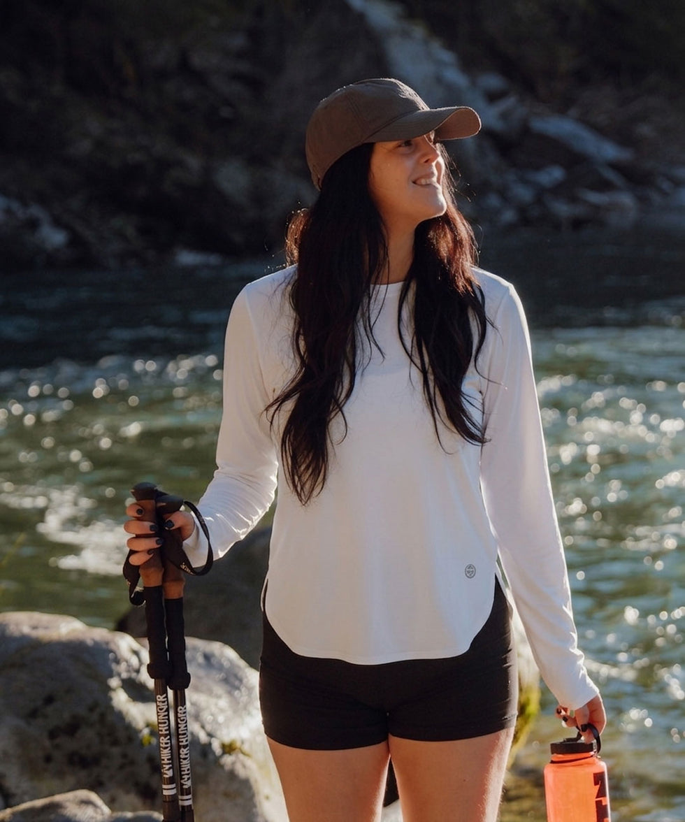 women's uv protection side slit long sleeve in white - matching outfits view