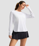women's uv protection side slit long sleeve in white - side view