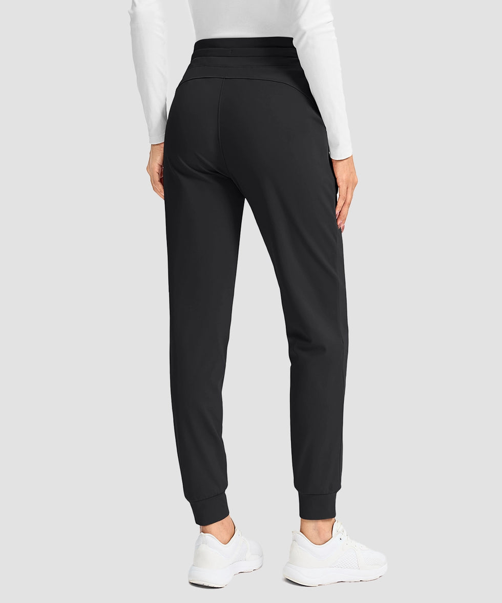 women's water-resistant fleece-lined joggers in black - back view