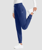 women's water-resistant fleece-lined joggers in blue - side view