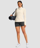 women's zip-up slim fit hip length jacket in beige - side view
