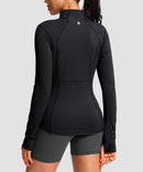 women's zip-up slim fit hip length jacket in black - back view
