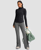 women's zip-up slim fit hip length jacket in black - matching outfits view