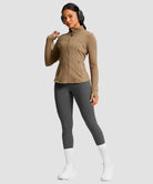 women's zip-up slim fit hip length jacket in coffee - matching outfits view