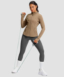 women's zip-up slim fit hip length jacket in coffee - side view