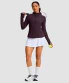 women's zip-up slim fit hip length jacket in deep purple - side view