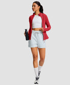 women's zip-up slim fit hip length jacket in savannah red - matching outfits view