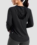 women's zip-up with 4 pockets hooded jacket in black - hood detail