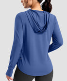 women's zip-up with 4 pockets hooded jacket in blue - hood detail