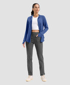 women's zip-up with 4 pockets hooded jacket in blue - matching outfits view