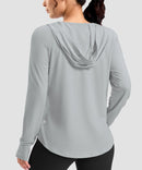 women's zip-up with 4 pockets hooded jacket in cloudy gray - hood detail