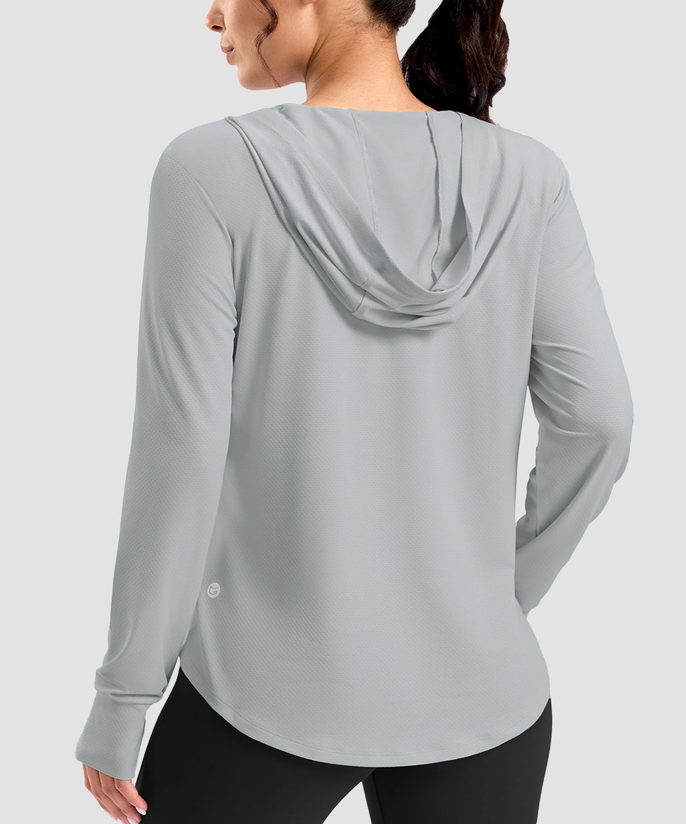 women's zip-up with 4 pockets hooded jacket in cloudy gray - hood detail