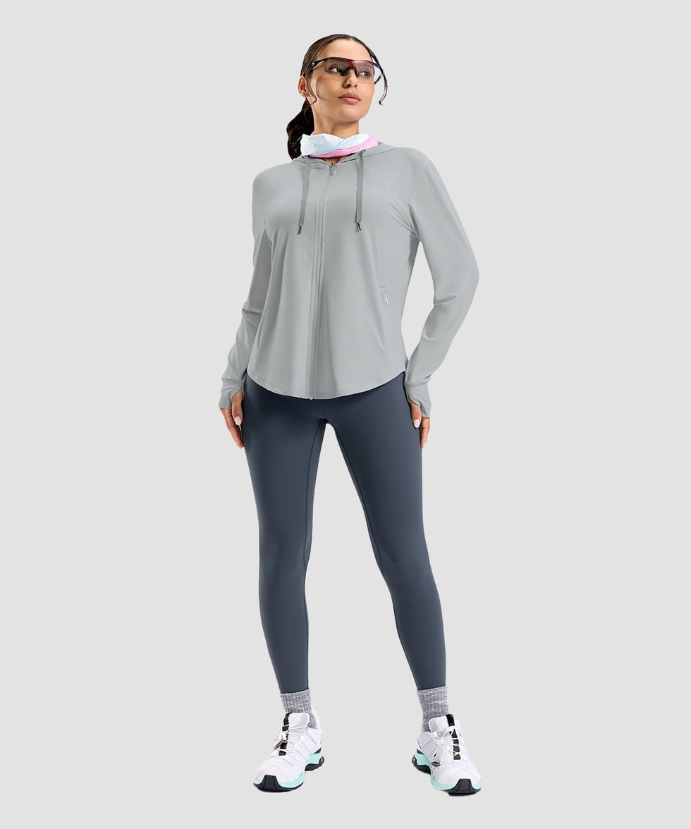 women's zip-up with 4 pockets hooded jacket in cloudy gray - matching outfits view