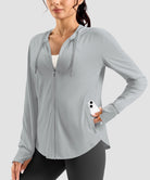 women's zip-up with 4 pockets hooded jacket in cloudy gray - pocket detail