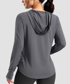 women's zip-up with 4 pockets hooded jacket in dark gray - hood detail
