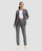 women's zip-up with 4 pockets hooded jacket in dark gray - matching outfits view
