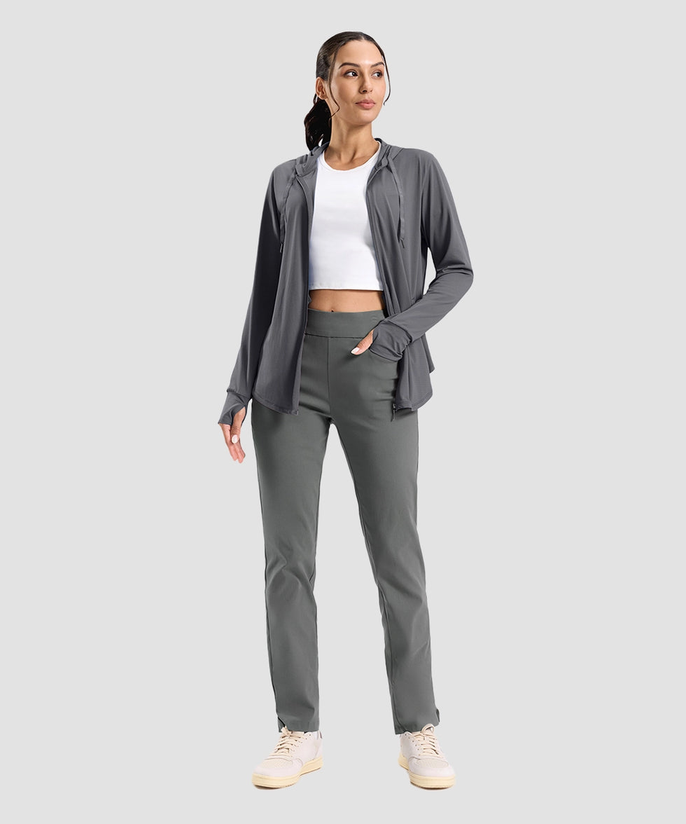 women's zip-up with 4 pockets hooded jacket in dark gray - matching outfits view
