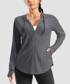 women's zip-up with 4 pockets hooded jacket in dark gray - pocket detail