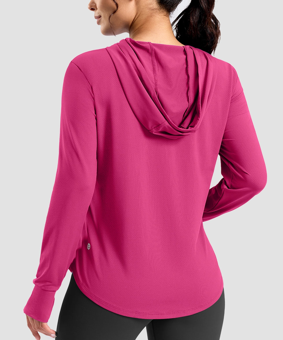women's zip-up with 4 pockets hooded jacket in granita pink - hood detail