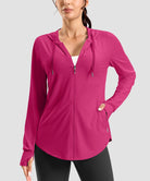 women's zip-up with 4 pockets hooded jacket in granita pink - pocket detail
