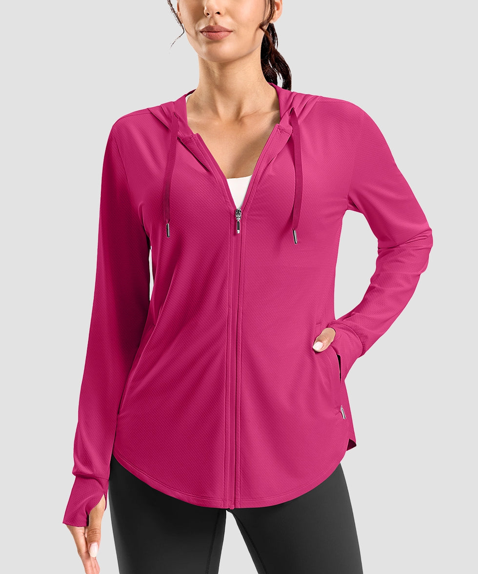 women's zip-up with 4 pockets hooded jacket in granita pink - pocket detail