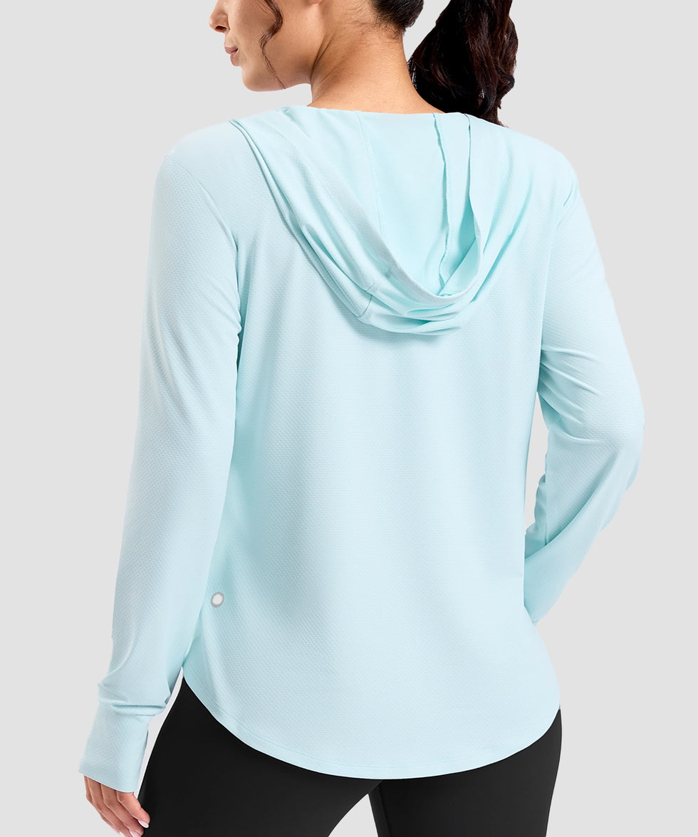 women's zip-up with 4 pockets hooded jacket in mint blue - hood detail
