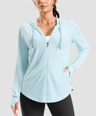 women's zip-up with 4 pockets hooded jacket in mint blue - pocket detail