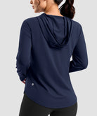 women's zip-up with 4 pockets hooded jacket in navy - hood detail