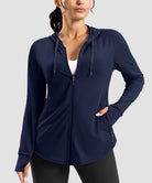women's zip-up with 4 pockets hooded jacket in navy - pocket detail