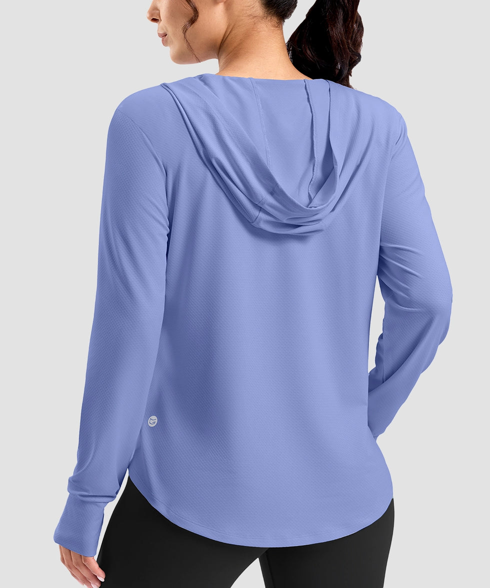 women's zip-up with 4 pockets hooded jacket in purple blue - hood detail