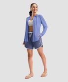 women's zip-up with 4 pockets hooded jacket in purple blue - matching outfits view