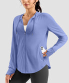 women's zip-up with 4 pockets hooded jacket in purple blue - pocket detail