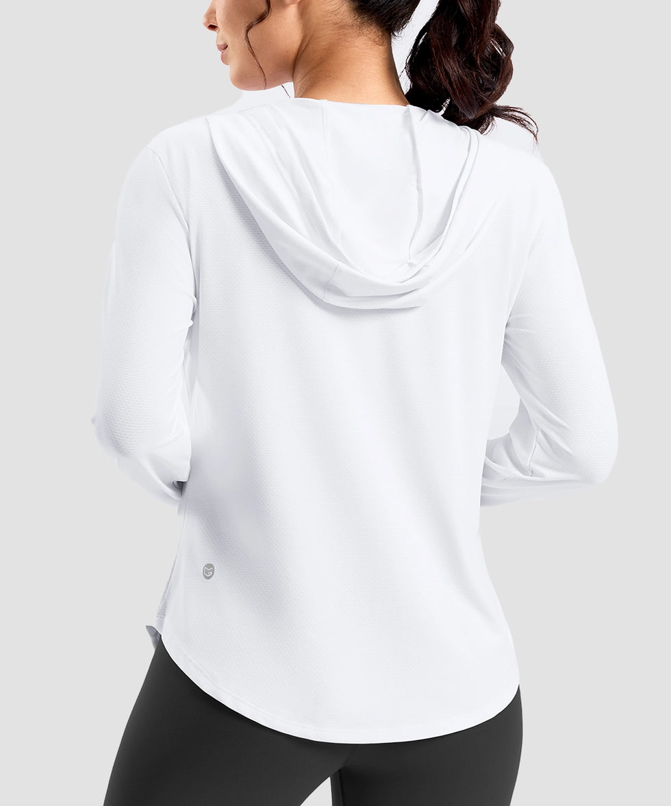 women's zip-up with 4 pockets hooded jacket in white - hood detail