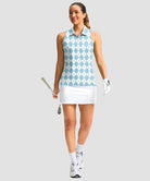 zip up racerback polo tank in blue plaid - on model view