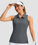 zip up racerback polo tank in dark gray - front view