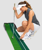zip up racerback polo tank in dark gray - on model view