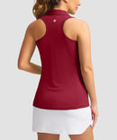 zip up racerback polo tank in dark red - back view