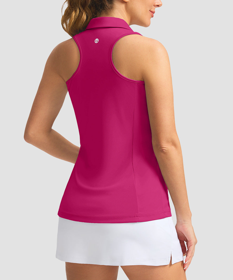 zip up racerback polo tank in granita pink - back view