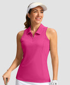 zip up racerback polo tank in granita pink - front view